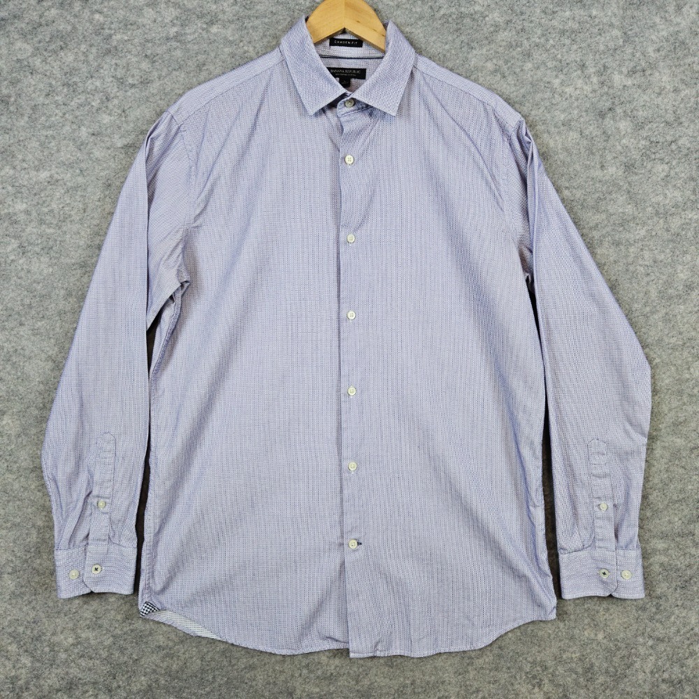 Banana Republic Men's Dress Shirt Size L Purple Mini-Geometric Print Camden Fit